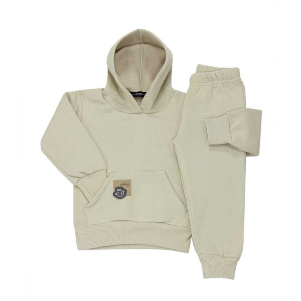 Σετ μονόχρωμες μπεζ φόρμες με κουκούλα