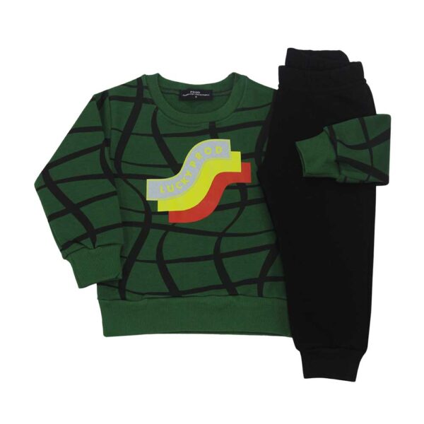 Σετ φόρμες σε πράσινο και μαύρο με στάμπα στην μπλούζα