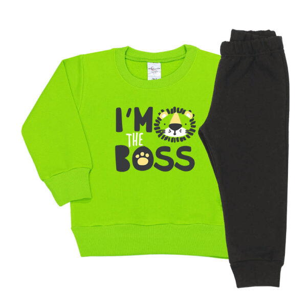 Σετ φόρμες πράσινη μπλούζα με στάμπα i'm the boss και μαύρο παντελόνι φόρμα