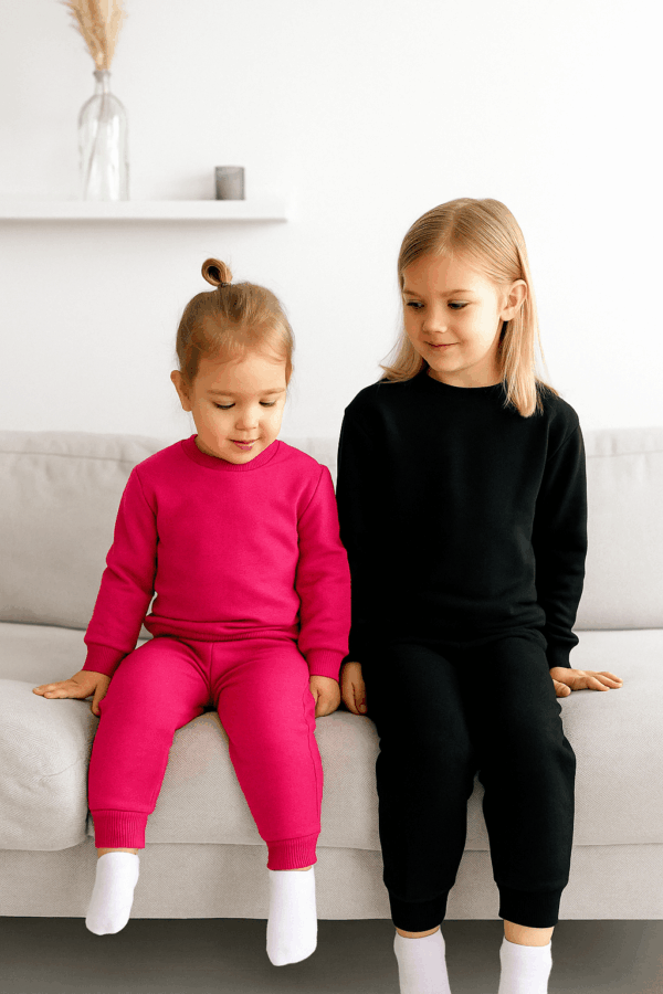 Μικρά κορίτσια με φούξια και μαύρο αντίστοιχα σετ φόρμες