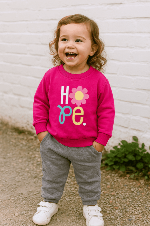 Κοριτσάκι με φόρμες φούξια και γκρι και στάμπα Hope μαργαρίτα